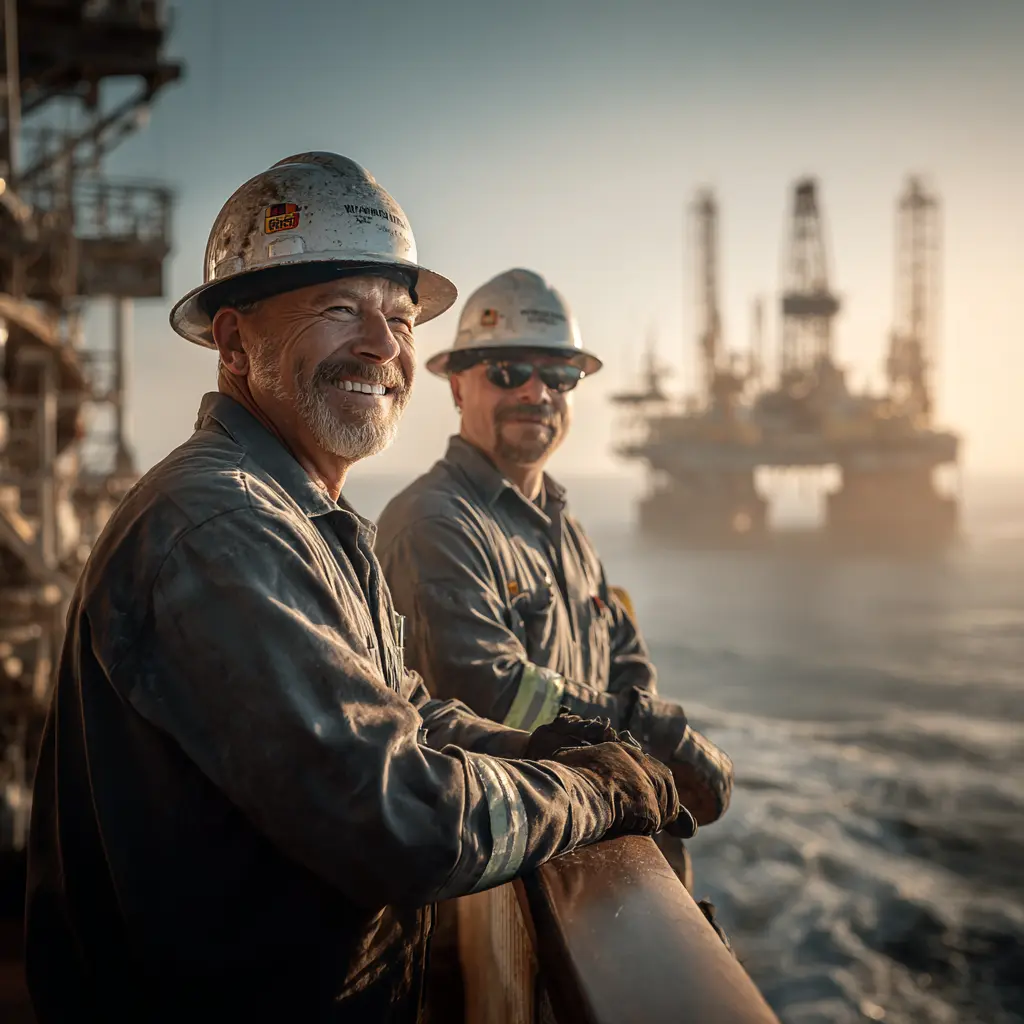 Offshore platform crew at dawn